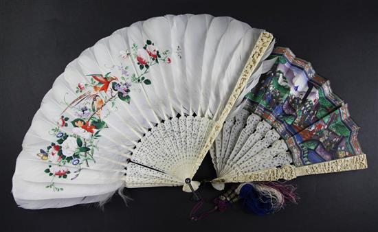 Two 19th century Cantonese carved ivory fans, largest 11in.